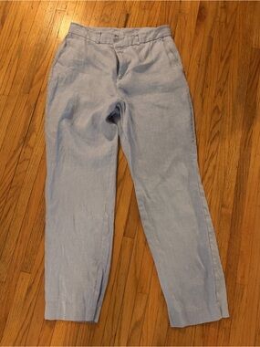 Mango Light Blue Linen-Blend Pants